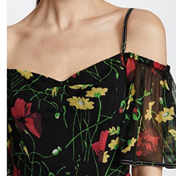 Jason Wu Grey Silk Chiffon Off Shoulder Dress Floral Black Multi Midi 2 GUC - Picture 14 of 14